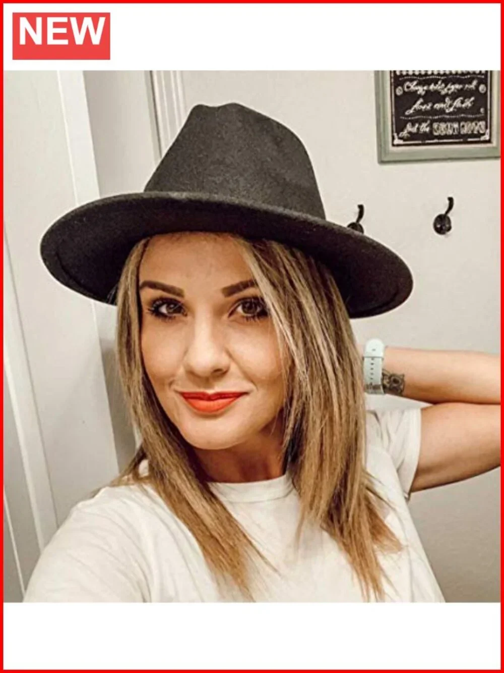 Wide Brim Wool Floppy Fedora Hat with Belt Buckle for Women